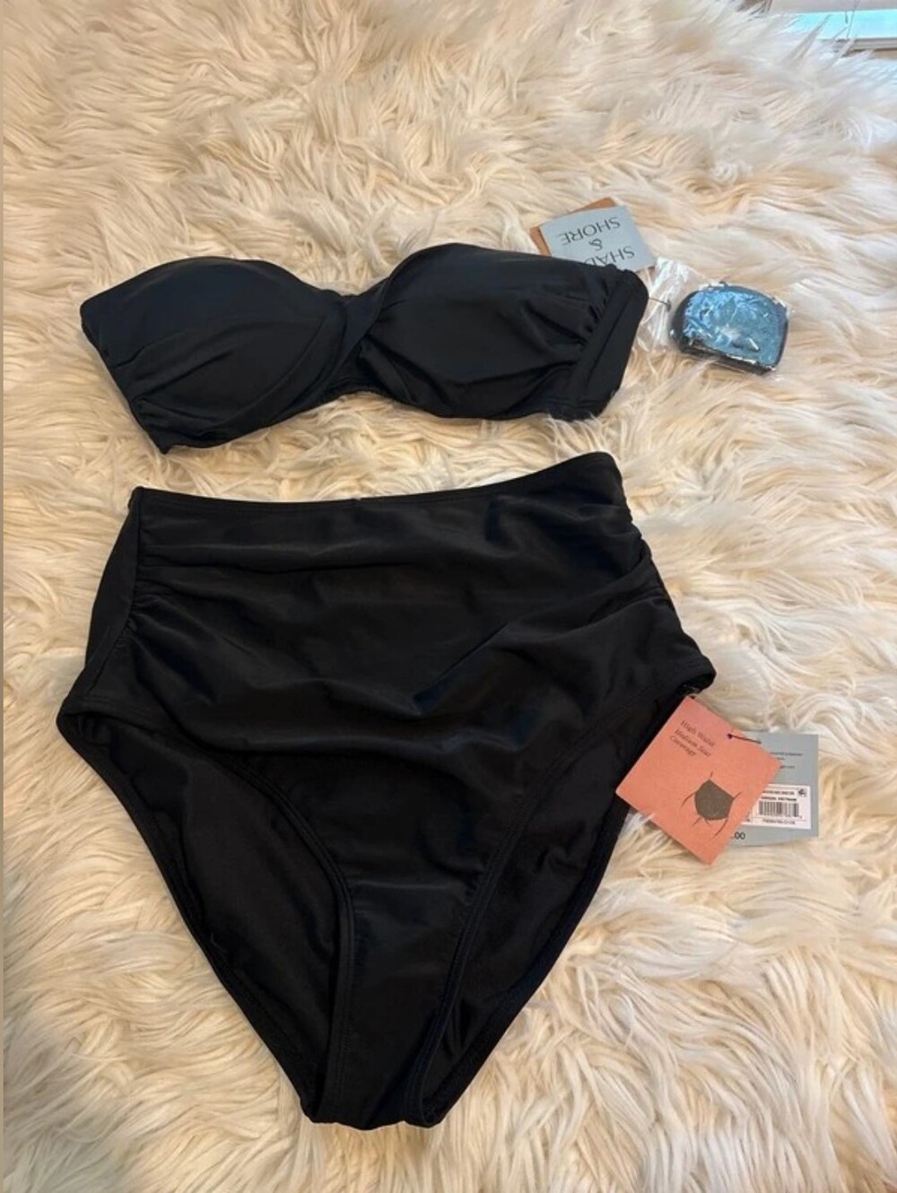 Shade & Shore Black Bandeau High-Waist Bikini Set